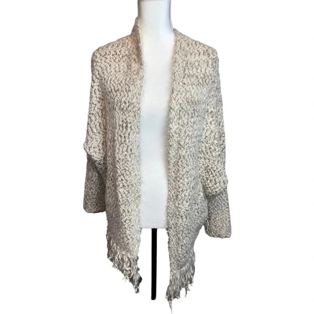 UMGEE Womens Open Front‎ Cardigan Sweater Fringe Hem Cream Brown